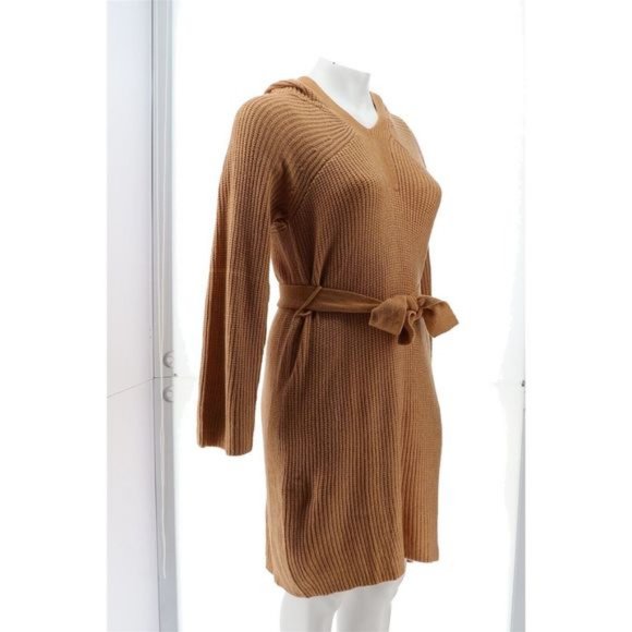 NWT SKINNYGIRL CARLY KNIT SWEATER BELTED DRESS WITH HOOD TAN XS - Picture 8 of 12